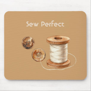 Cream Brown Ivory Sew Perfect Buttons Thread Mouse Mat