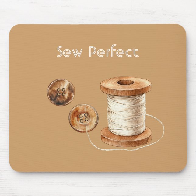 Cream Brown Ivory Sew Perfect Buttons Thread Mouse Mat (Front)