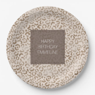 Cream Brown Leopard Print Birthday   Paper Plate