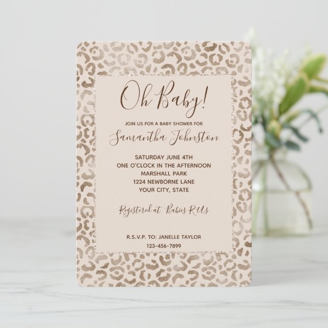 Cream Brown Leopard Print Invitation (Standing Front)