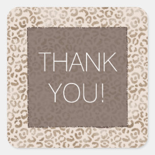 Cream Brown Leopard Print Thank You    Square Sticker