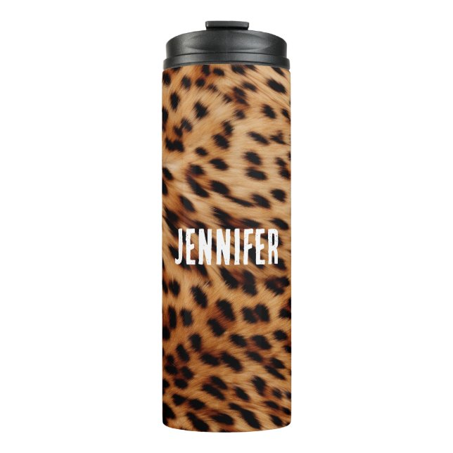 Cream Brown Leopard Print Thermal Tumbler (Front)