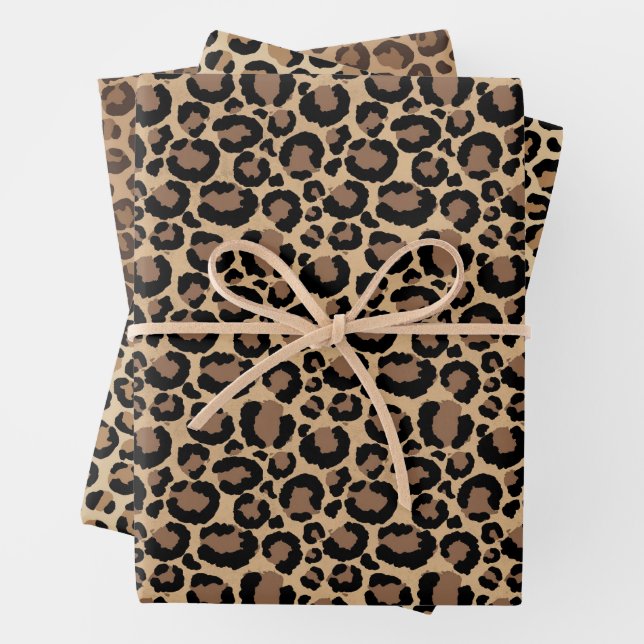 Cream Brown Leopard Print Wrapping Paper Sheet (In situ)