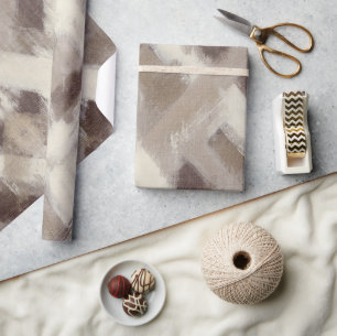 Cream Brown Line Stripes Wrapping Paper