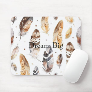 Cream Brown Native Feathers Mouse Mat