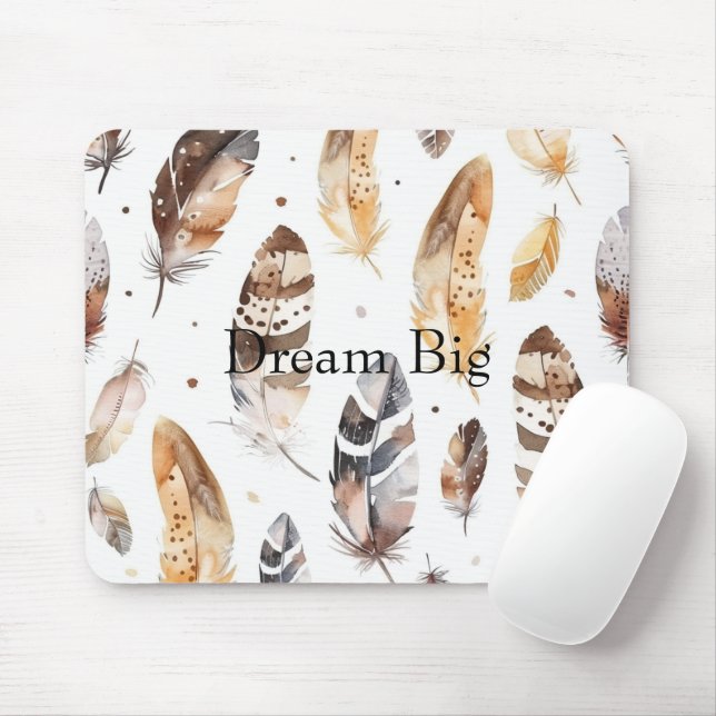Cream Brown Native Feathers Mouse Mat (With Mouse)
