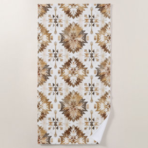 Cream Brown Native Tribal Beach Towel