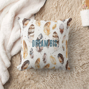 Cream Brown Native Tribal Feathers Cushion