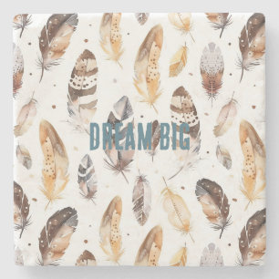 Cream Brown Native Tribal Feathers Stone Coaster