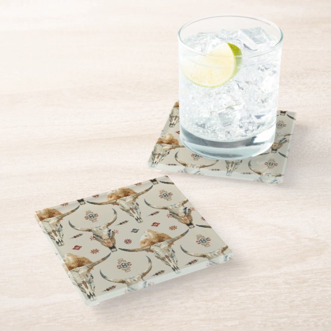 Cream Brown Native Tribal Glass Coaster (Angled)