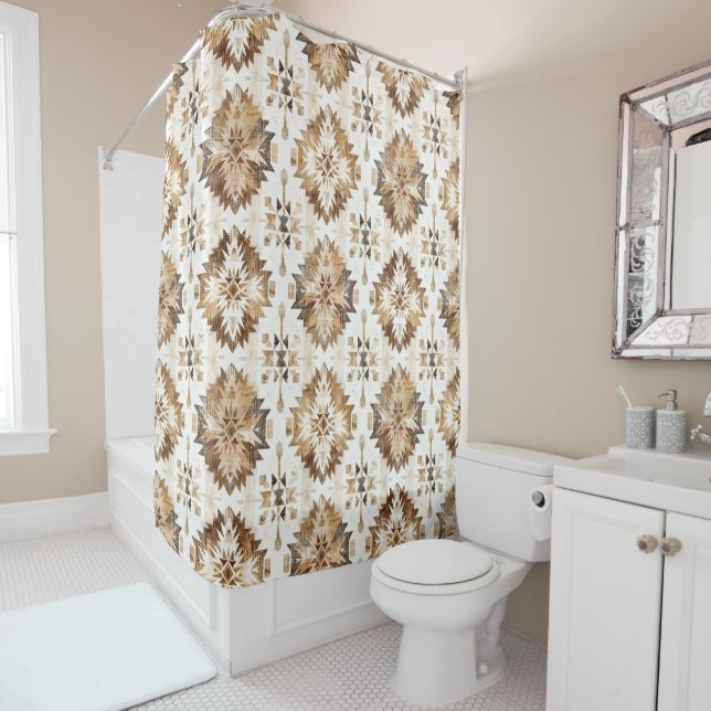 Cream Brown Native Tribal Shower Curtain (In Situ)