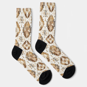 Cream Brown Native Tribal Socks