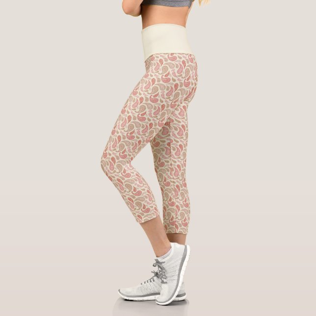 Cream-Brown Paisley Pattern High Waisted Capris (Left)