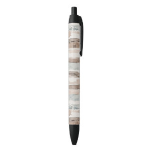 Cream Brown Pale Blue Stripes Black Ink Pen