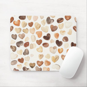 Cream Brown Peach Coffee Beans Hearts Mouse Mat