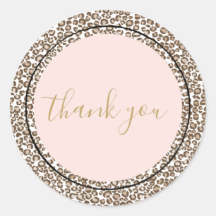 Cream Brown Pink Leopard Print Thank you Classic Round Sticker
