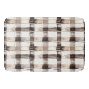Cream Brown Plaid Stripes Bath Mat