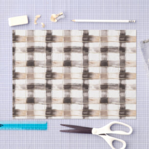 Cream Brown Plaid Stripes Birthday Tissue Paper