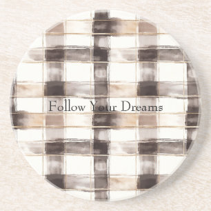Cream Brown Plaid Stripes Coaster