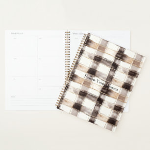 Cream Brown Plaid Stripes Planner