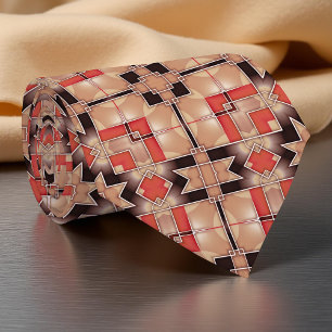 Cream Brown Red Cool Geometric Mosaic Pattern Tie