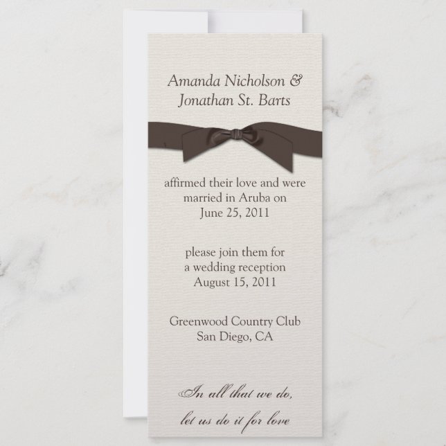 Cream Brown Ribbon Post Wedding Celebration Invitation (Front)