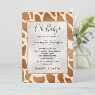 Cream Brown Safari Giraffe Animal Baby Shower Invitation