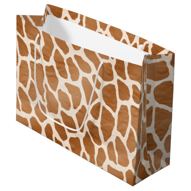 Cream Brown Safari Giraffe Animal Print Large Gift Bag (Front Angled)