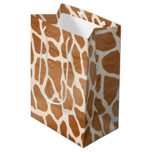Cream Brown Safari Giraffe Animal Print Medium Gift Bag
