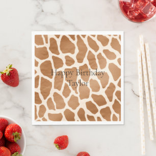 Cream Brown Safari Giraffe Animal Print Napkin