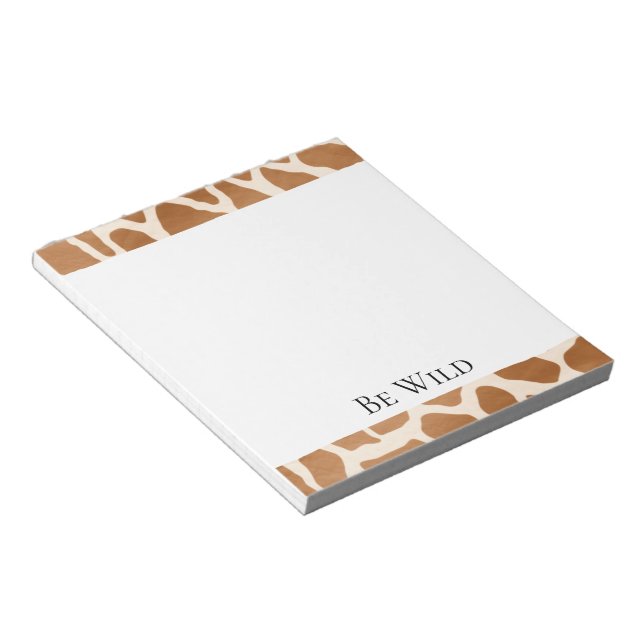 Cream Brown Safari Giraffe Animal Print Notepad (Angled)