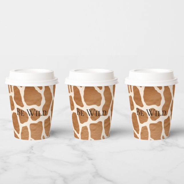 Cream Brown Safari Giraffe Animal Print Paper Cups (Multi)