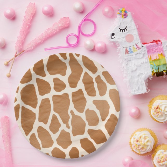 Cream Brown Safari Giraffe Animal Print Paper Plate (Party)