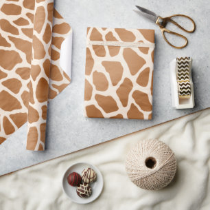 Cream Brown Safari Giraffe Animal Print Wrapping Paper