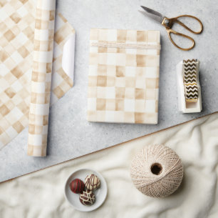 Cream Brown Squares Birthday Wrapping Paper