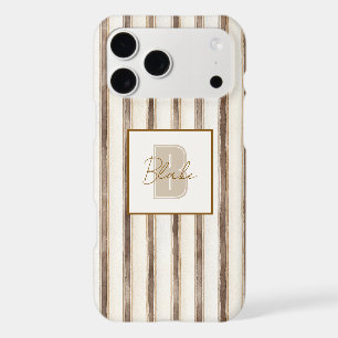 Cream Brown Stripes Monogram Initial Name