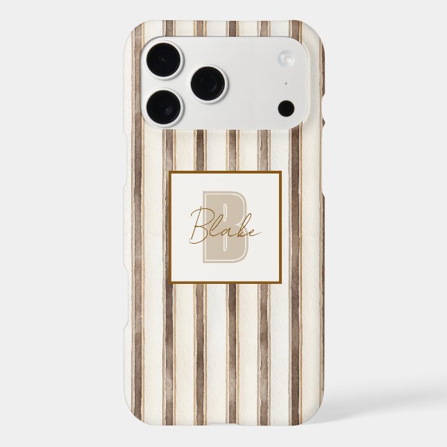 Cream Brown Stripes Monogram Initial Name (Back)