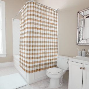 Cream Brown Stripes Tan Plaid Shower Curtain
