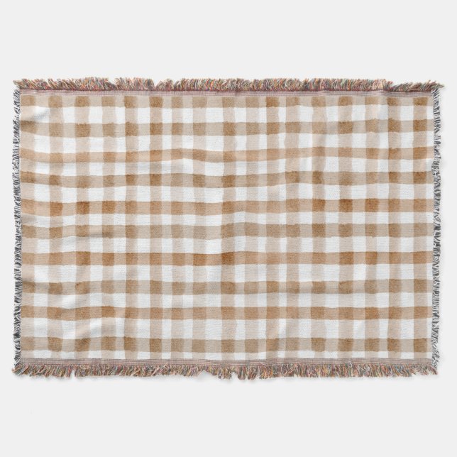 Cream Brown Stripes Tan Plaid Throw Blanket (Front)