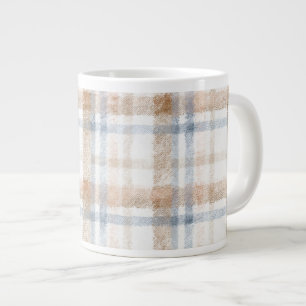 Cream Brown Tan Blue Stripes Birthday Large Coffee Mug