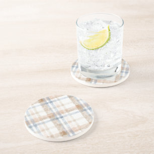Cream Brown Tan Blue Stripes Coaster