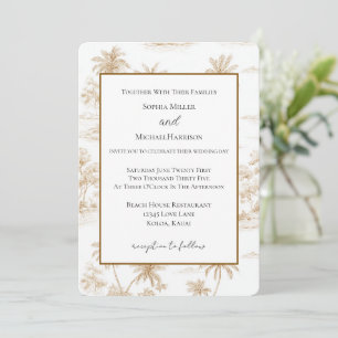 Cream Brown Tropical Island Palm Trees Wedding Invitation