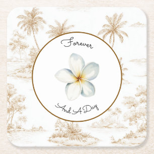 Cream Brown Tropical Island Palm Trees Wedding Square Paper Coaster
