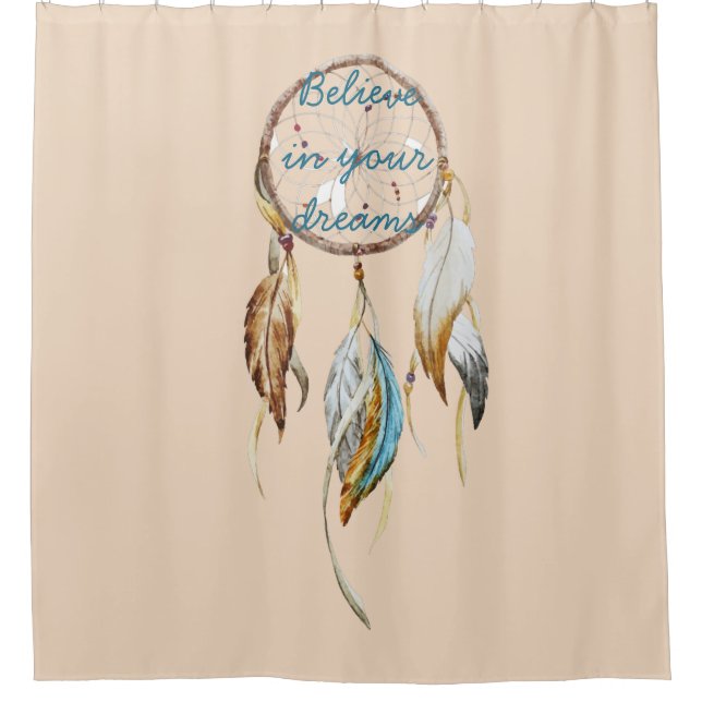 Cream Brown Turquoise Dream Catcher Shower Curtain (Front)