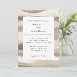 Cream Brown Wavy Stripes Wedding Invitation