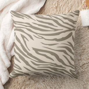 Cream Brown White Zebra Print Cushion