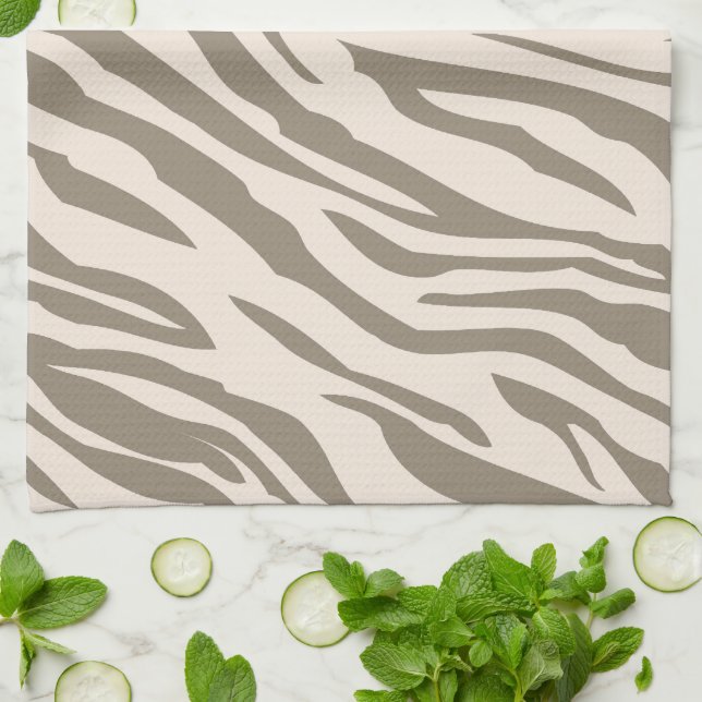 Cream Brown White Zebra Print Tea Towel (Folded)