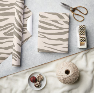 Cream Brown White Zebra Print Wrapping Paper