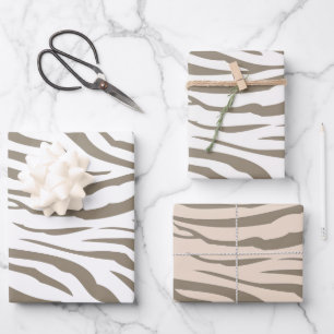 Cream Brown White Zebra Print Wrapping Paper Sheet