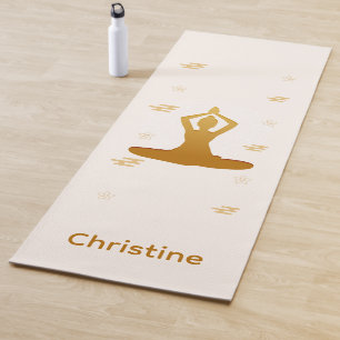 Cream-Brown Yoga Pose and Custom Name Yoga Mat
